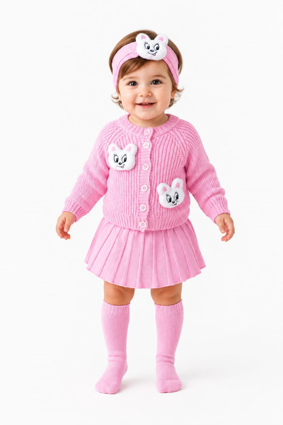 Meriç bebe Baby Girl Cat Accessory Knitwear 4-Piece Set Cardigan Skirt Socks ...
