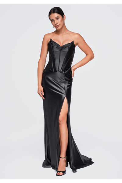 Larica Damen-Abendkleid, Maxi-Schnitt mit Korsett-Oberteil LA-OM-DLR502 Schwarz