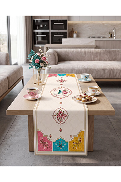Sunumluxe Kuş ve Çiçek Desenli 45x140cm Masa Runnerı