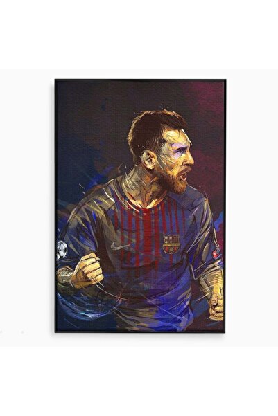 Luxcanva Tablou Canvas Lionel Andrés Messi 40x60 cm cu Rama Negru Living Fotb...