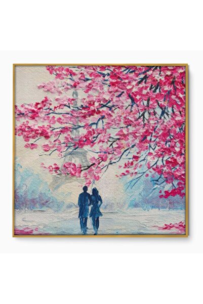 Luxcanva Tablou Canvas Pink Tree 50x50 cm cu Rama Auriu Studio Cuplu Romantic