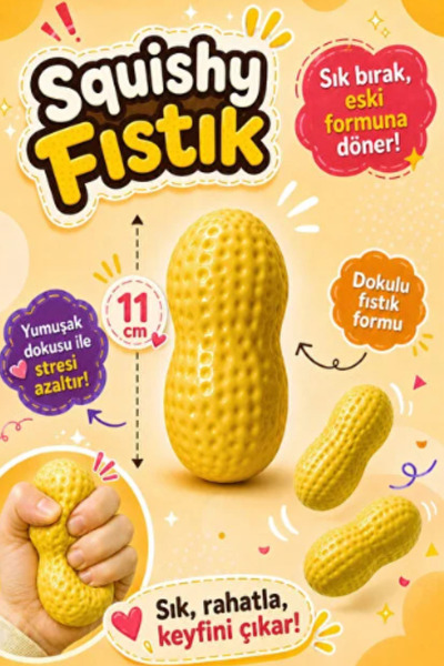 Pofika Butter Fıstık Squishy 11 cm Sukuşi Yumuşak Sık Bırak Stres Oyuncağı Es...