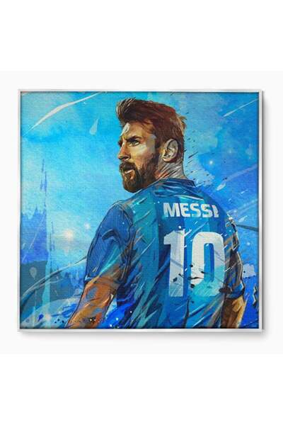 Luxcanva Tablou Canvas Lionel Andrés Messi 140x140 cm cu Rama Argintiu Living...
