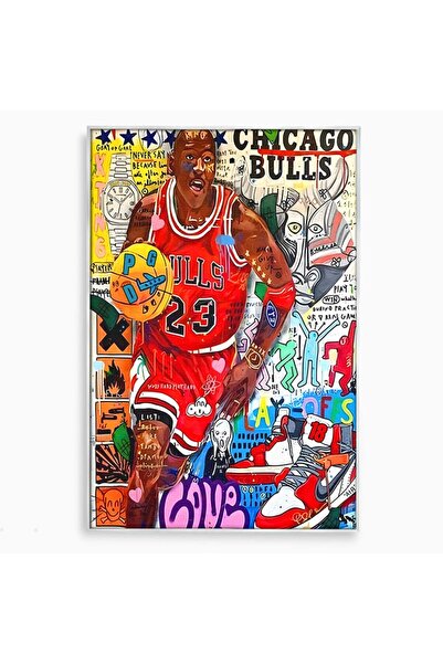Luxcanva Tablou Canvas Marele Michael Jordan 40x60 cm cu Rama Argintiu Birou ...