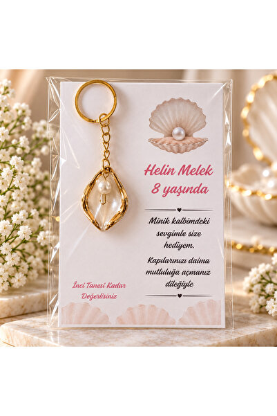 Doğum , Mevlit , Diş Buğdayı , Baby Shower İncili Damla Anahtarlık Hediyelik Kart Kişiye Özel 15 Adet