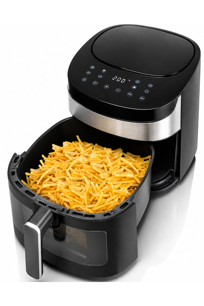 HAEGER Friteuză cu aer cald AIR BANQUET, 1800W, Capacitate 8L, 8 Programe, Control Digital, Tehnologie cu aer cald la 360 de grade, Vas antiaderent, Temporizator, Negru