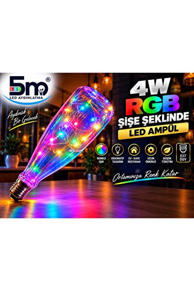 LED PAZARI 4 W RGB RENK DEĞİŞTİREN ŞİŞE ŞEKLİNDE LED AMPÜL DEKORATİF