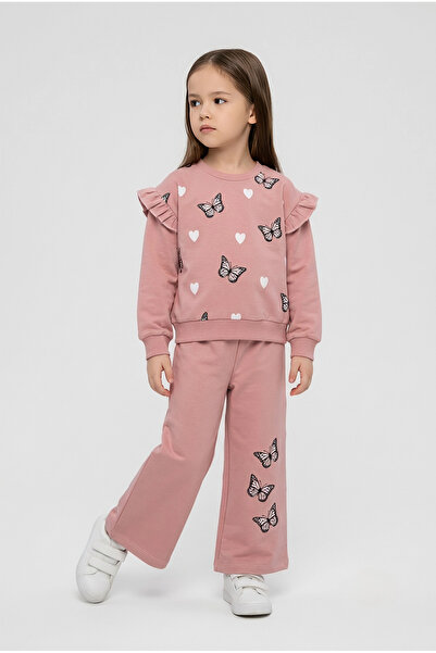 Beray Bebe Girl's Butterfly Patterned Ruffle Detailed 2-Yarn Combed Cotton To...