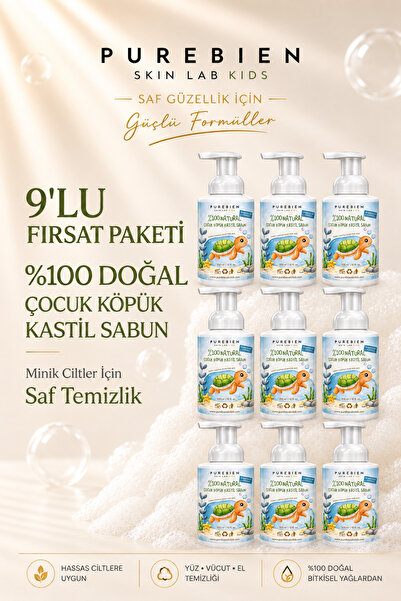purebien skin lab 9 LU FIRSAT %100 Doğal Çocuk Köpük Kastil Sabunu, Yoğun Nem...