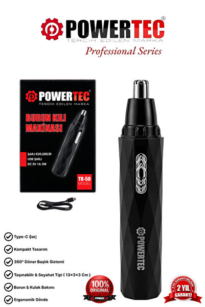 POWERTEC TR-50 Profesyonel Type-C Şarjlı Burun & Kulak Kılı Tıraş Makinesi