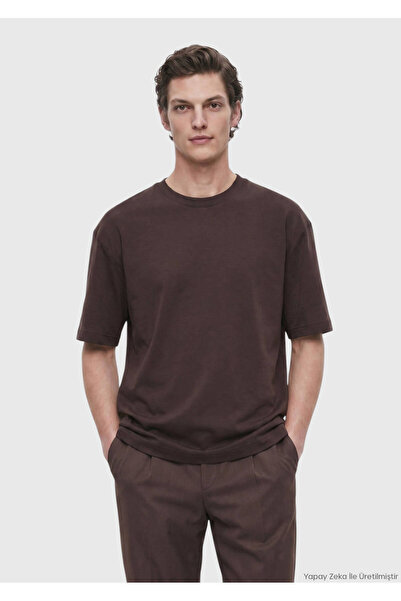 Ramsey Kahverengi Düz %100 Pamuk T-Shirt