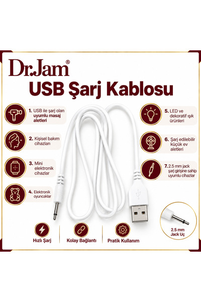 Dr.Jam USB 2.5 mm Jack Uçlu Şarj Kablosu – 80 cm