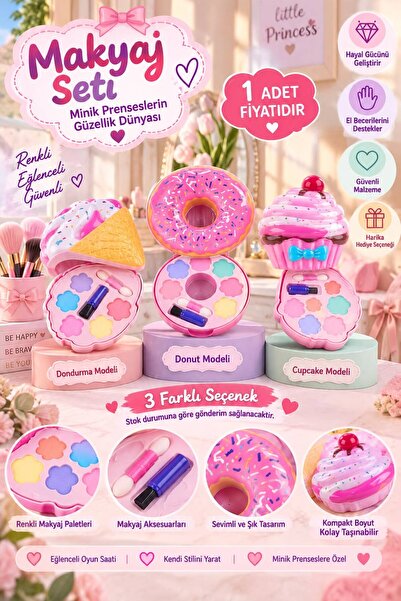 BYCEGU Çocuk Oyuncak Makyaj Seti Dondurma Donut Cupcake Modelli Renkli Paletli Taşınabilir Güzellik Seti