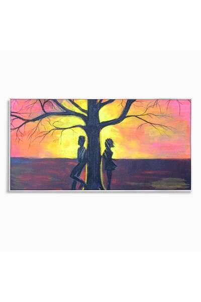 Luxcanva Tablou Canvas Cuplu La Apusul Soarelui 140x70 cm cu Rama Argintiu Ap...