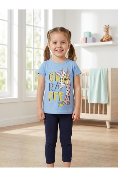 KİAGU Children's Set Character Printed Crew Neck Short Sleeve T-Shirt Legging...