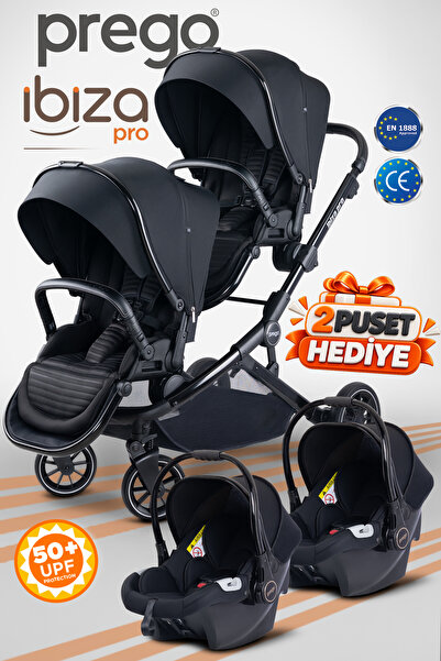 Prego İbiza Pro Çift Yönlü İkiz Bebek Arabası UV Tenteli -Yağmurluk-Ayak Örtü...