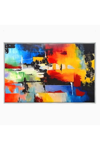 Luxcanva Tablou Canvas Paleta De Culori 70x50 cm cu Rama Argintiu Living Abst...