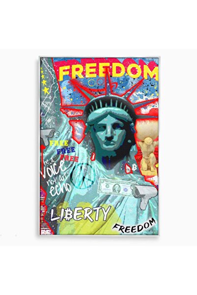 Luxcanva Tablou Canvas Statuia Libertatii 80x120 cm cu Rama Argintiu Motivati...