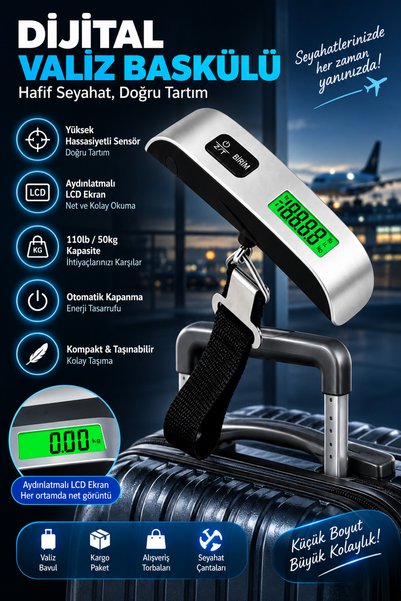 Aırstorr Dijital Valiz Baskülü 50 KG LCD Ekranlı Bagaj Tartısı