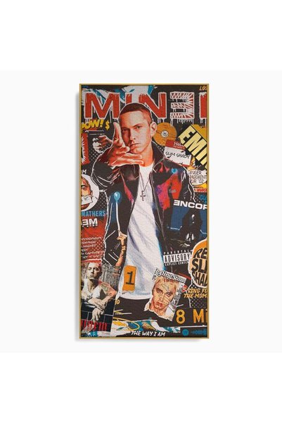 Luxcanva Tablou Canvas Eminem 50x100 cm cu Rama Auriu Decorativ Muzica Vedete