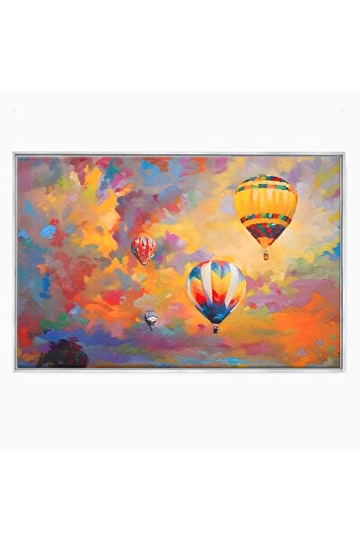 Luxcanva Tablou Canvas Baloane Cu Aer Cald 70x50 cm cu Rama Argintiu Living P...