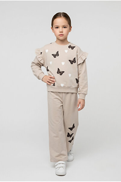 Beray Bebe Girl's Butterfly Patterned Ruffle Detailed 2-Yarn Combed Cotton To...