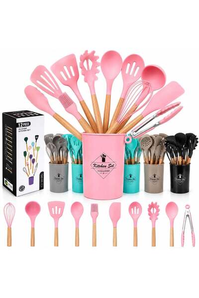 JML Ustensile de Bucătărie 12/set din Silicon cu Mânere 21cm, din Lemn 500g