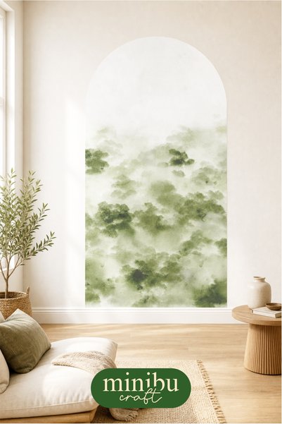 Minibu Craft Watercolor Green Pattern Bohemian Arch Boho Arch Modern Wall Sticker Mnb-67