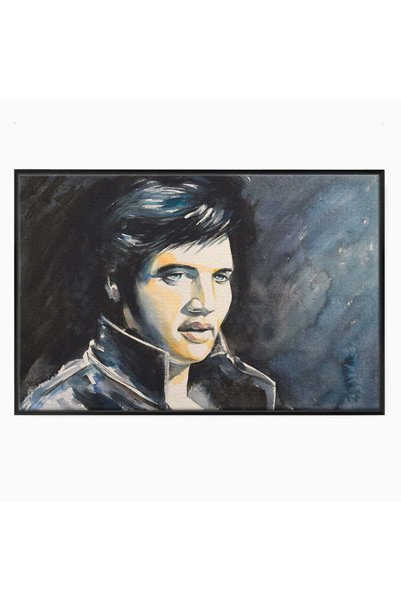 Luxcanva Tablou Canvas Regele Rock 'n' Roll-ului 60x40 cm cu Rama Negru Elvis...