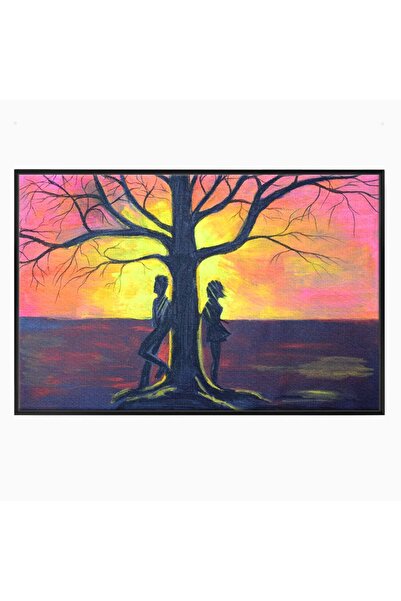 Luxcanva Tablou Canvas Cuplu La Apusul Soarelui 60x40 cm cu Rama Negru Apus C...