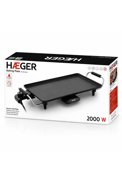 HAEGER Grătar electric cu plită de gătit, Dimensiuni 460x260mm, Putere 2000W, Termostat reglabil pe 5 trepte, Plite antiaderente, Negru