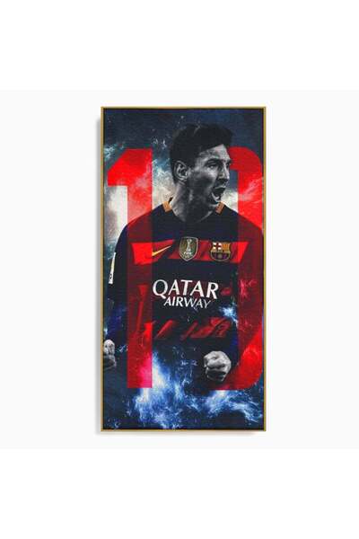 Luxcanva Tablou Canvas Messi Nr.10 60x120 cm cu Rama Auriu Living Fotbalist B...
