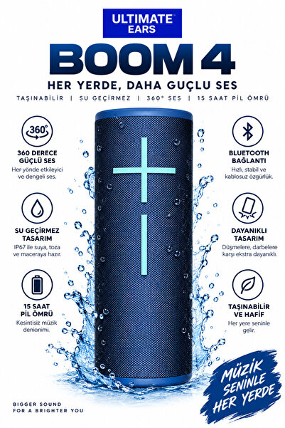Ultimate Ears BOOM Taşınabilir Bluetooth Hoparlör – 360° Güçlü Ses, IP67 Su v...