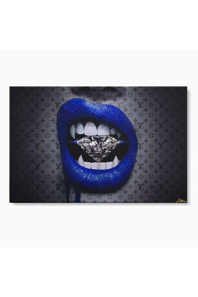 Luxcanva Tablou Canvas Blue Lips 150x100 cm pe Sasiu Lemn Decorativ Living Di...
