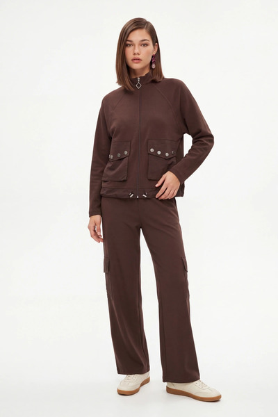 cemo Fermuarlı Çıtçıt Cepli Sweatshirt ve Kargo Pantolon İkili İki İplik Takım