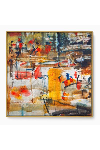 Luxcanva Tablou Canvas Dansul Culorilor 140x140 cm cu Rama Auriu Arta Abstrac...