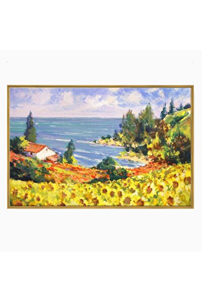 Luxcanva Tablou Canvas Floarea Soarelui 60x40 cm cu Rama Auriu Peisaj Mare Casa