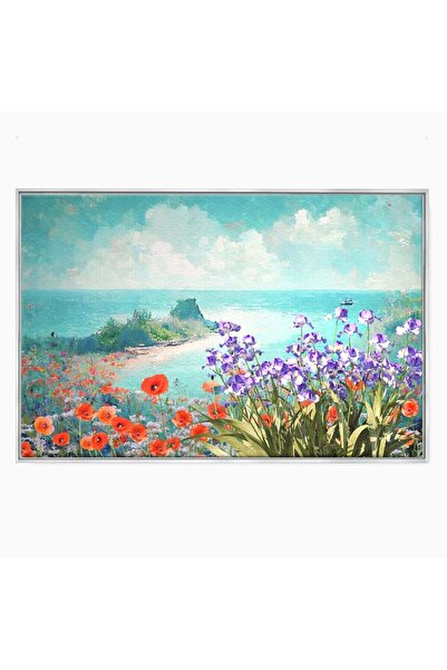 Luxcanva Tablou Canvas Flowers 120x80 cm cu Rama Argintiu Living Mare Plaja