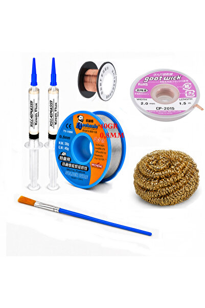 Elektronikci Lehim Teli 0,8mm 40g 2’li Flux Havya Ucu Temizleme CP-2015 Lehim Emme Ve Yol Çekme Teli Seti TK381