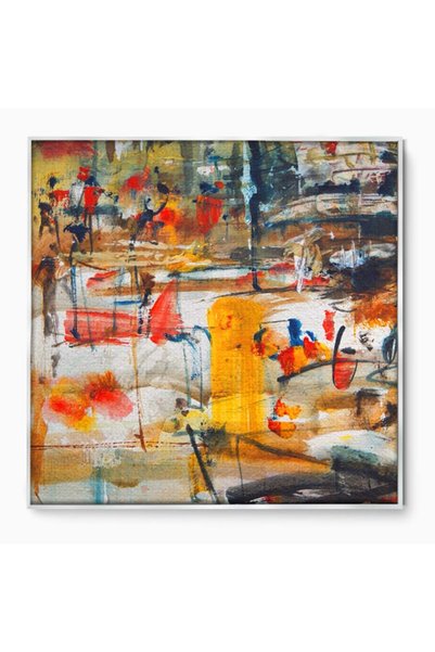 Luxcanva Tablou Canvas Dansul Culorilor 100x100 cm cu Rama Argintiu Arta Abst...