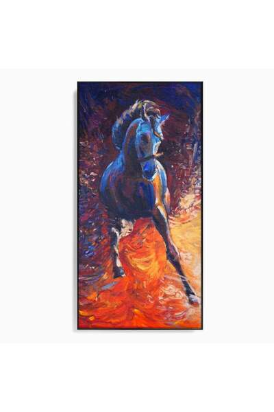 Luxcanva Tablou Canvas Horse 50x100 cm cu Rama Negru Living Cal Curse