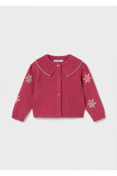 MAYORAL Winter Season Baby Girl Buttoned Collared Cardigan - Dark Pink