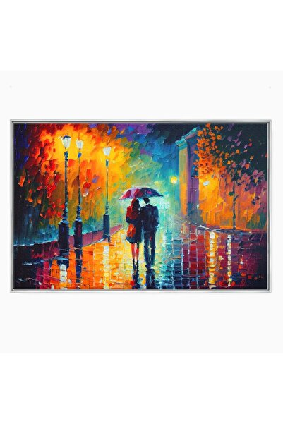 Luxcanva Tablou Canvas Ploaie La Ceas De Seara 70x50 cm cu Rama Argintiu Indr...