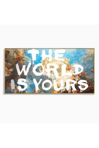 Luxcanva Tablou Canvas Lumea este a ta 120x60 cm cu ramă aurie Motivațional B...