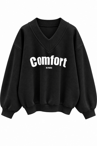 FUWEAR Hanorac oversize cu imprimeu confortabil, cu decolteu în V, pentru femei