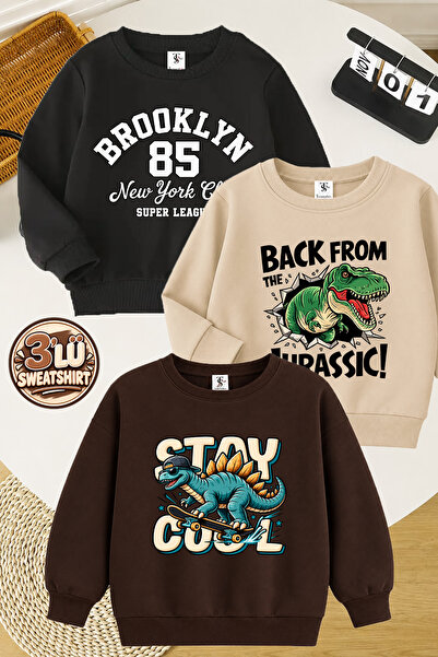 twins tailors Παιδικό φούτερ με στάμπα Dinosaur And Brooklyn, 3 τεμαχίων, Uni...