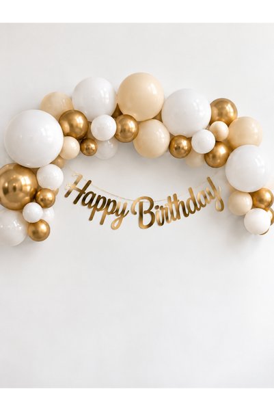 party mix White Cream Gold Balloon Set 25-Piece Birthday Decoration Set with ...