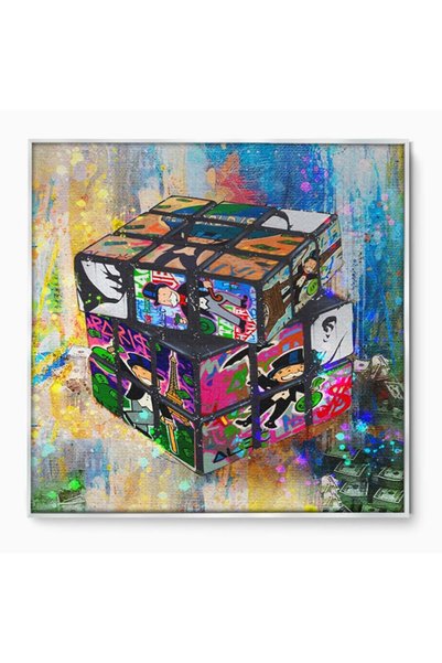 Luxcanva Tablou Canvas Monopoly Cube 70x70 cm cu Ramă Argintie Decorativă Liv...