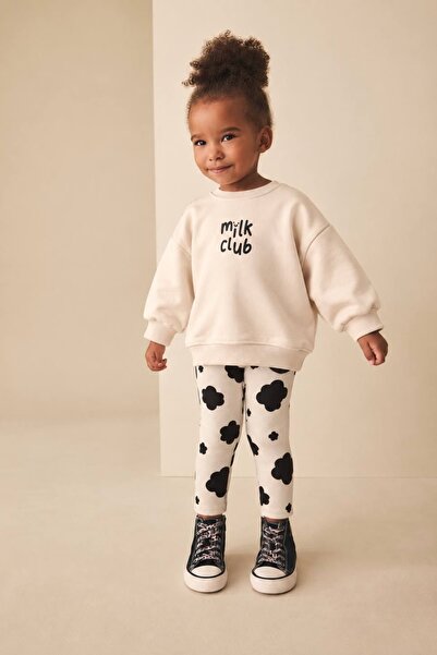 Babymod Milk Club Printed Beige Sweatshirt and Floral Patterned Leggings 2-Pi...