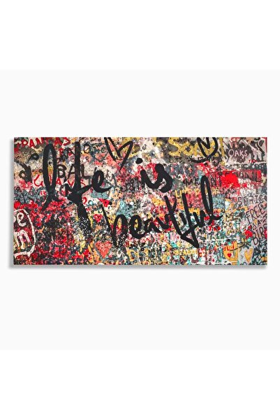 Luxcanva Tablou Canvas Life Is Beautiful 100x50 cm pe Sasiu Lemn Inimi Decora...
